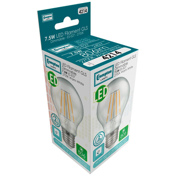 LED GLS Filament Clear • Dimmable • 7.5W (60W) • 2700K • ES-E27