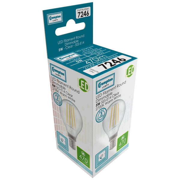 LED Round Filament Clear • Dimmable • 5W • 2700K • SES-E14