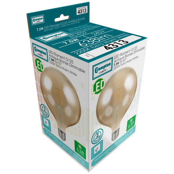 LED Globe G125 Filament Antique • Dimmable • 7.5W • 2200K • ES-E27