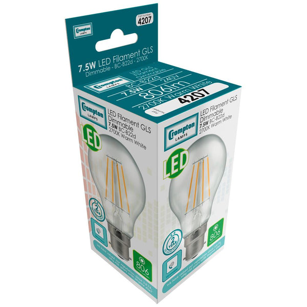 LED GLS Filament Clear • Dimmable • 7.5W (60W) • 2700K • BC-B22d